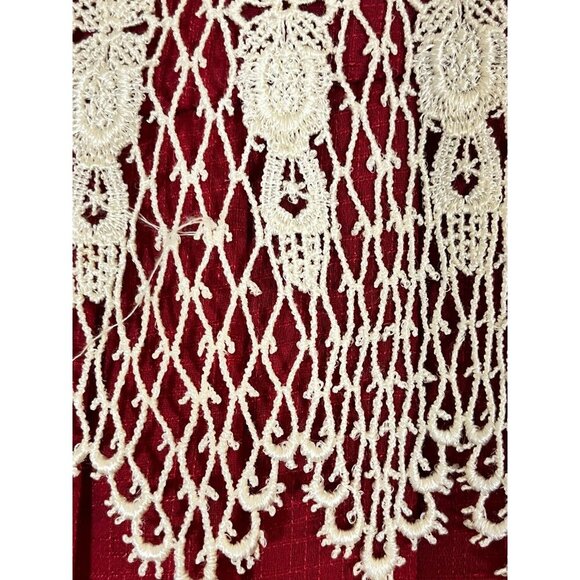 Retro Floral Lace Midi Dress 10 Red Workwear 70s Classic Chic Hippie Boho Pleats - Picture 7 of 12